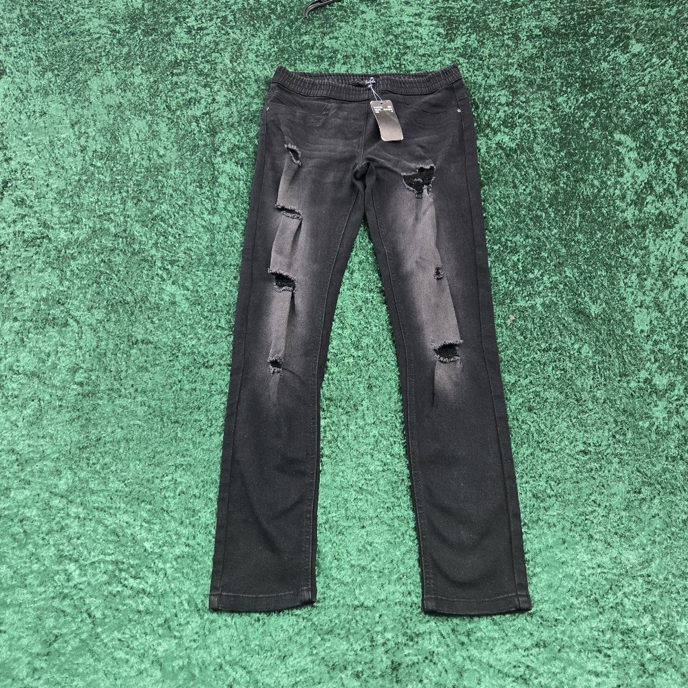 JUST LOVE Black Distressed Straight Leg Jeans